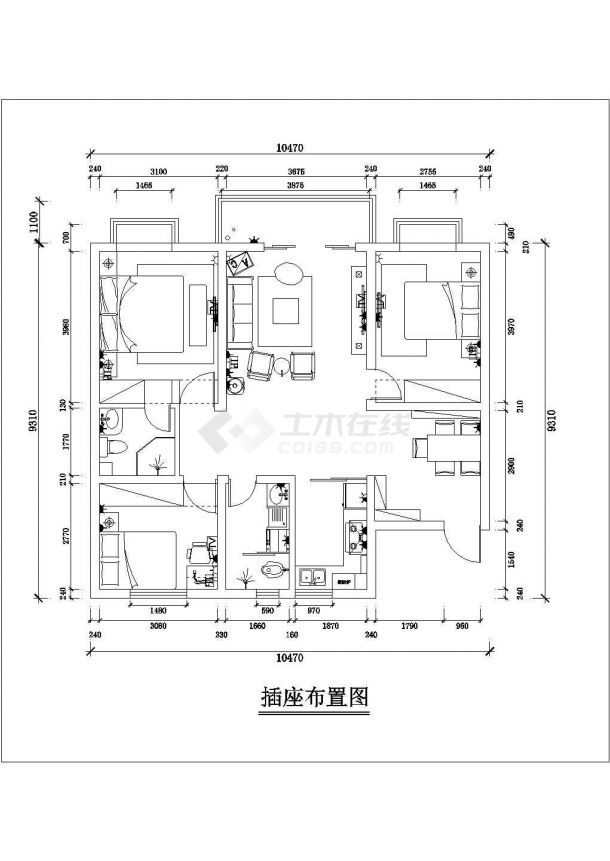 某地三室二厅住宅室内装修设计施工图_装修文档_土木在线